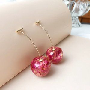 Cherry Earrings Drop Dangle Pink Red NEW